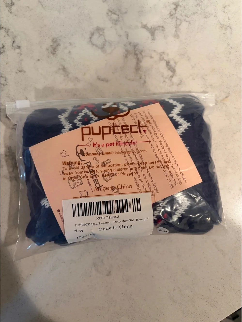 PUPTECK Dog Sweater S-M Navy Blue Fair Isle Nordic Snowflake Holiday Knit New